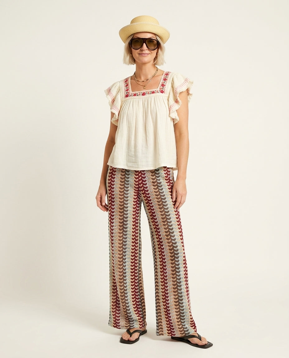 Ivory Bloom Summer Embroidered Two-Piece Set Ivory Two-Piece Set with Asymmetric silhouette and Textured texture, clean studio product view for Weekend Escape, Brunch in SoHo, US Coastal Glam by Massicos
