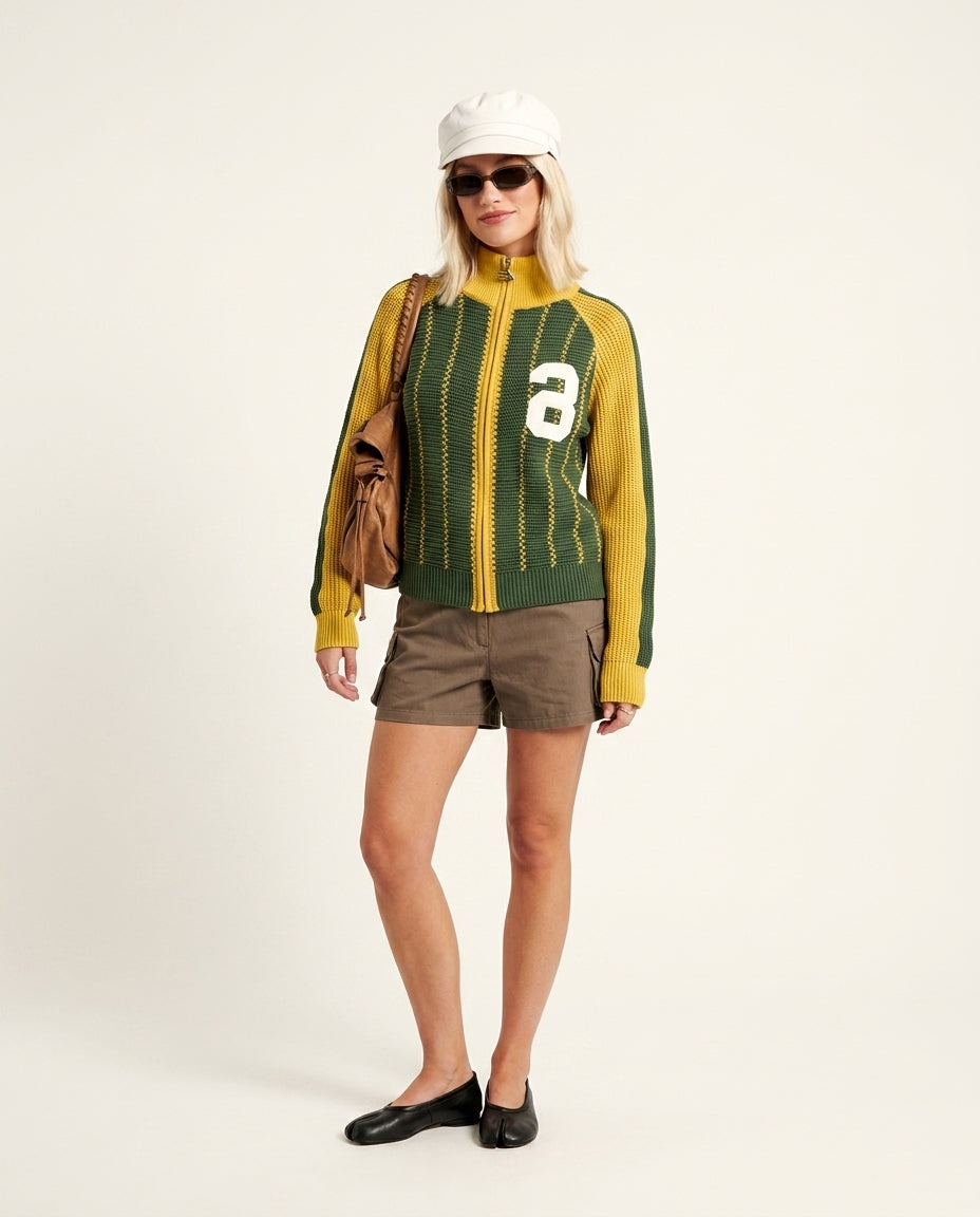 Sage Muse Summer Striped Jacket Sage Jacket with Relaxed Fit silhouette and Ribbed Knit texture, clean studio product view for Weekend Styling, a polished coastal brunch, US East / Hamptons Elite by Massicos