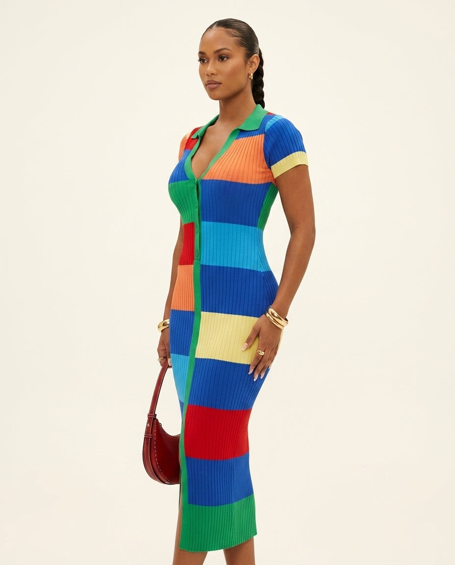 Multi-Color Allure Summer Ribbed Romper Multi-Color Romper with Cropped silhouette and Ribbed Knit texture, clean studio product view for Wedding Guest, a gallery opening in Paris, Euro Chic Premium by Massicos