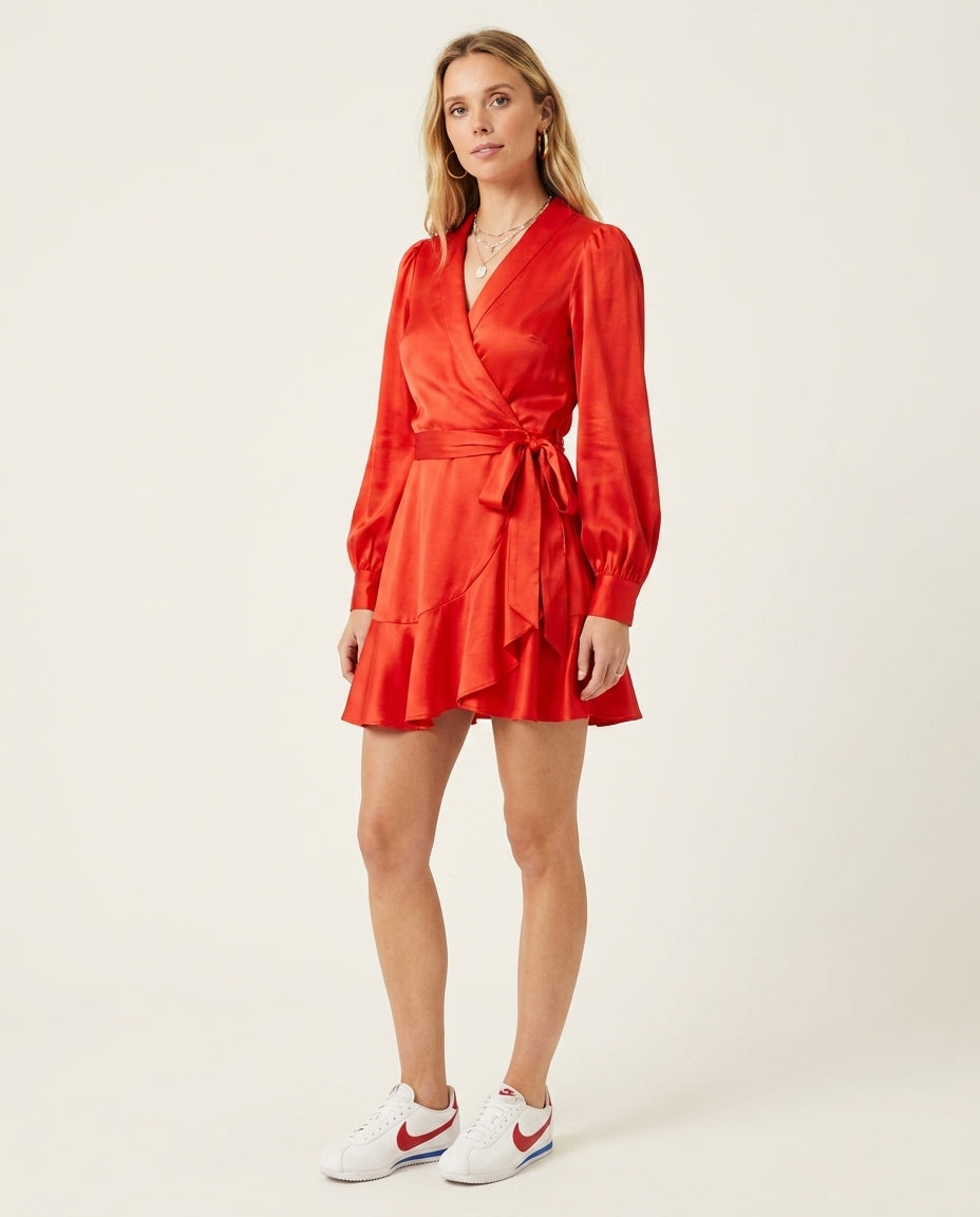 Red Lustre Summer Ruffled Romper Red Romper with Relaxed Fit silhouette and Textured texture, clean studio product view for Resort Styling, Evening in Amalfi, Euro Chic Premium by Massicos