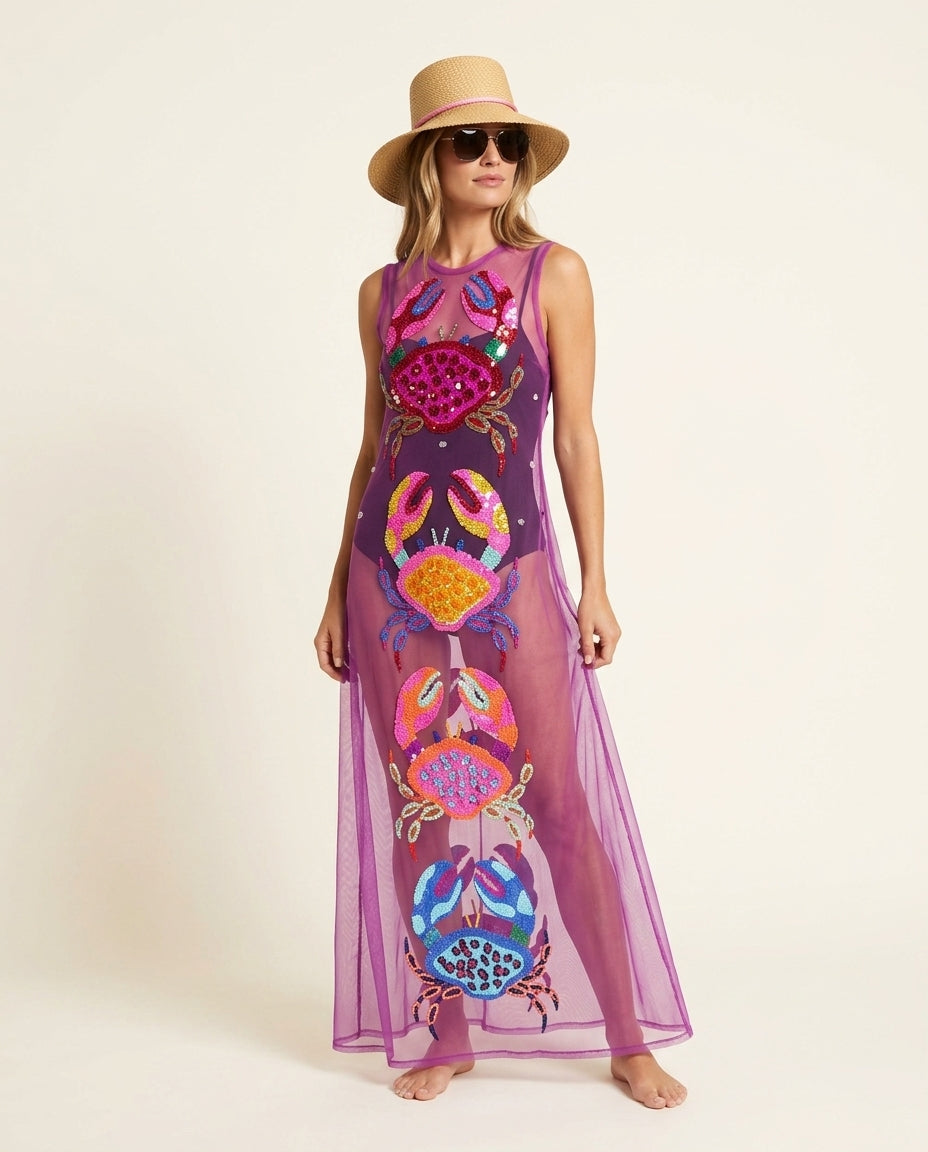 Lilac Poise Resort Embroidered Maxi Dress Lilac Maxi Dress with Asymmetric silhouette and Textured texture, clean studio product view for Resort Wear, Sunset in Malibu, US Coastal Glam by Massicos