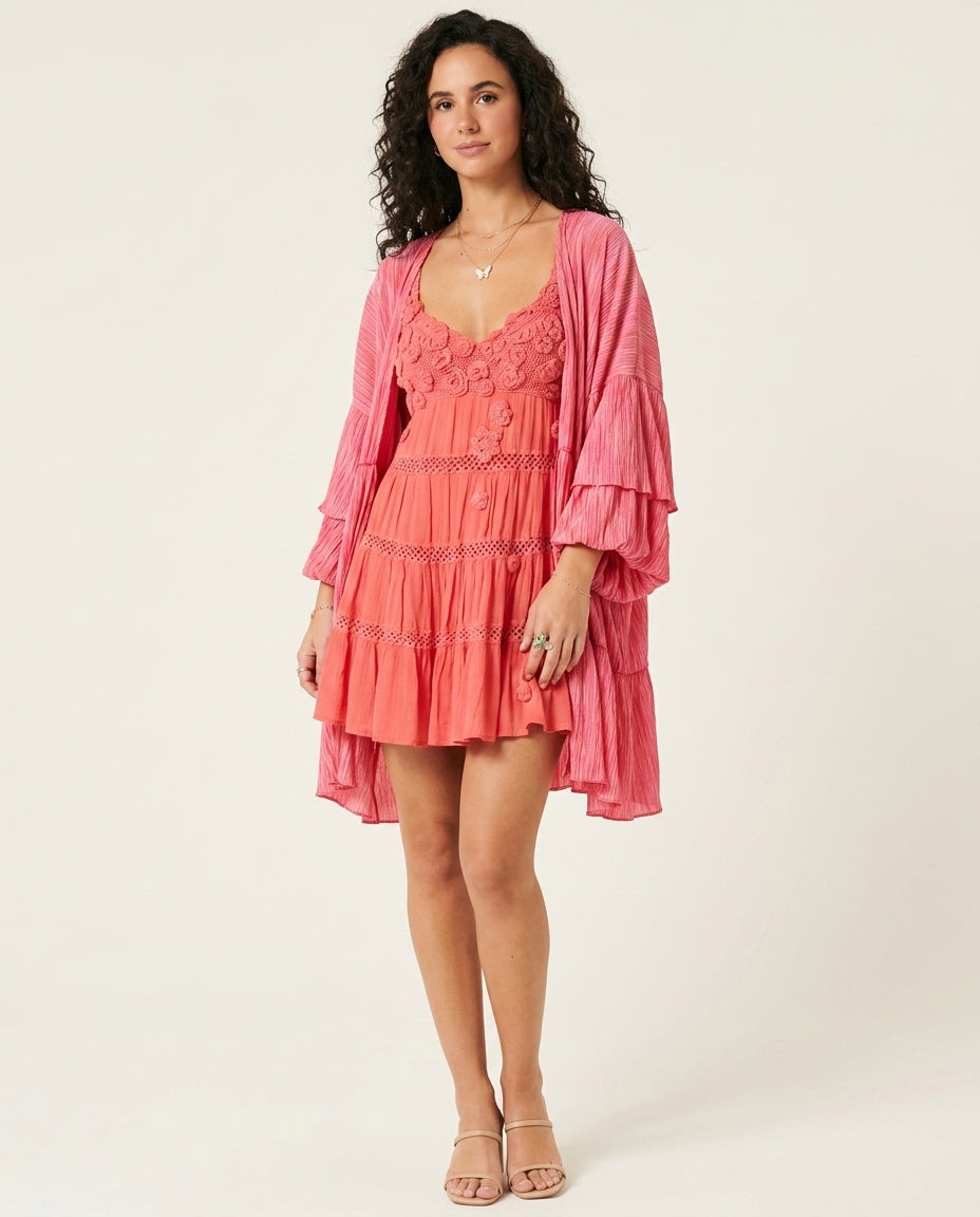 Coral Charm Resort Embroidered Maxi Dress Coral Maxi Dress with Asymmetric silhouette and Textured texture, clean studio product view for Resort Wear, a London dinner reservation, Euro Chic Premium by Massicos