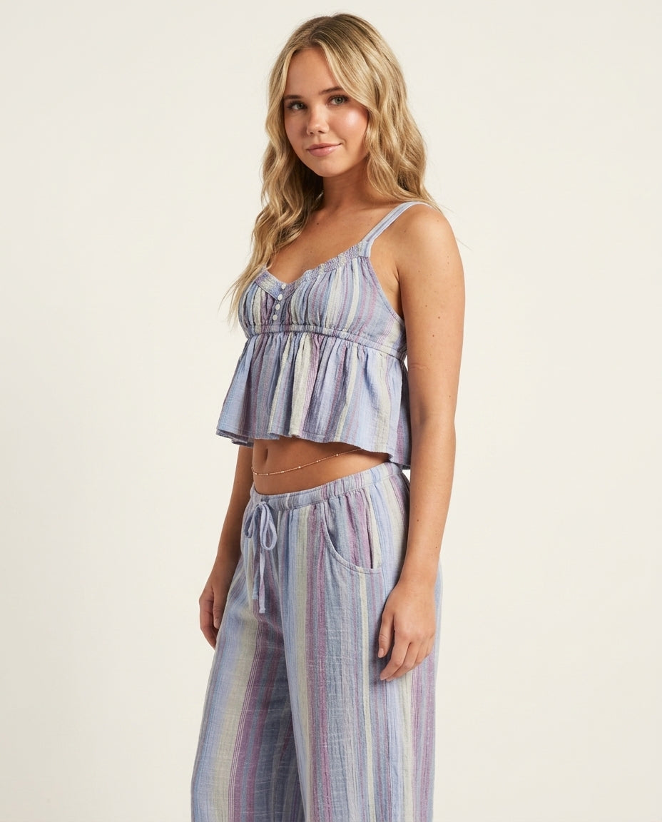 Lilac Bloom Resort Striped Two-Piece Set Lilac Two-Piece Set with Cropped silhouette and Textured texture, clean studio product view for Resort Wear, Evening in Amalfi, Euro Chic Premium by Massicos