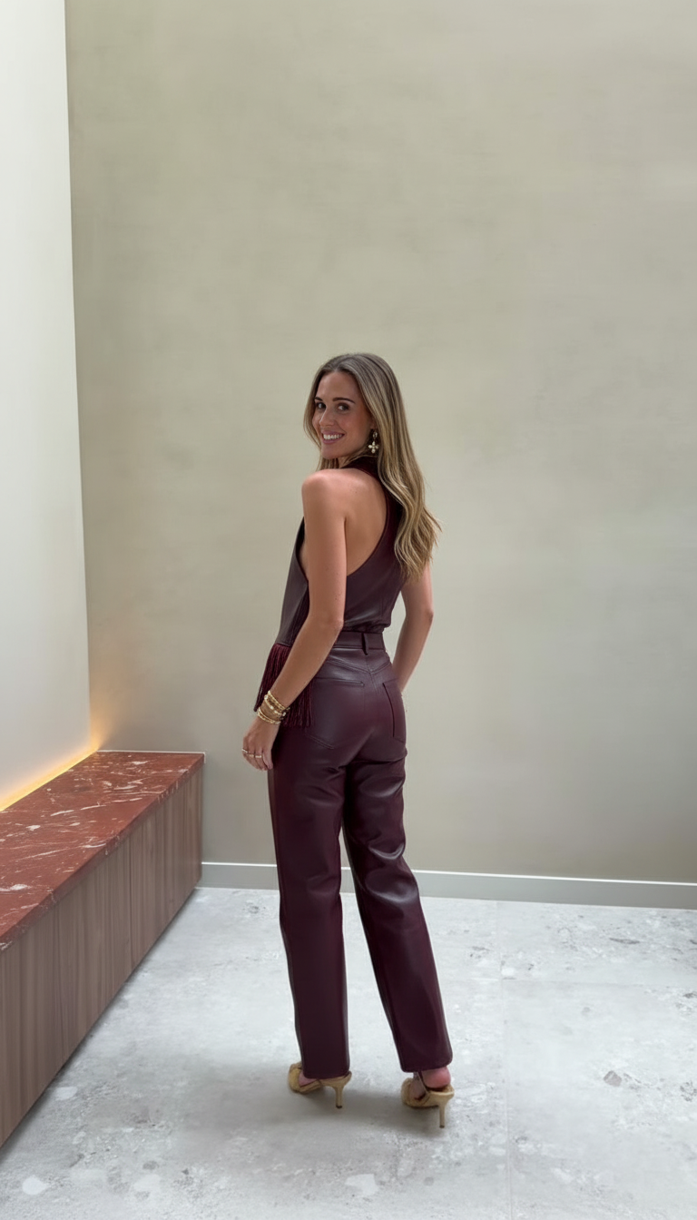 Burgundy Halter Fringe Hem Matching Set product image 2