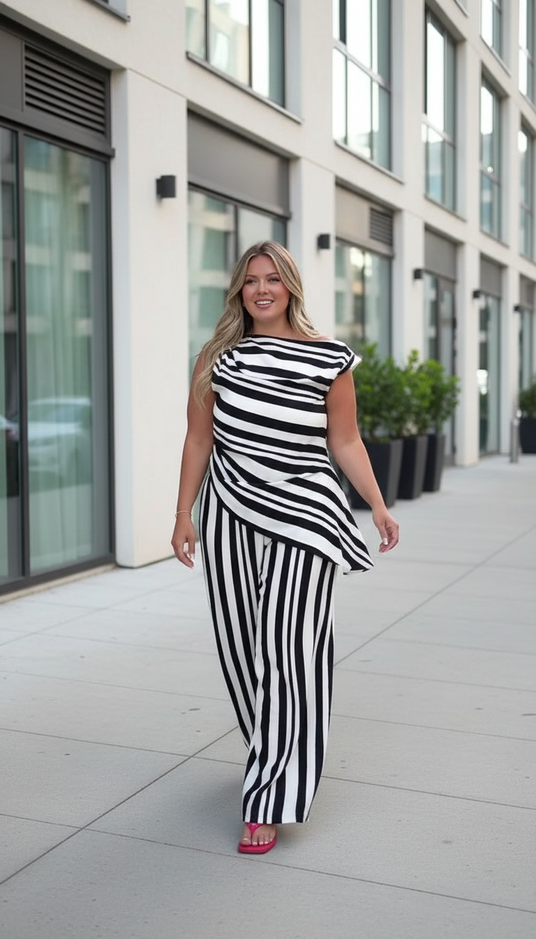 Black Striped Wide-Leg Asymmetrical Drape Wide-Leg Jumpsuit product image 2