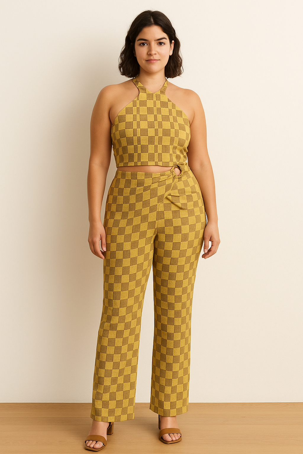 Yellow Geometric Print Halter Wrap Pant Set product image 2