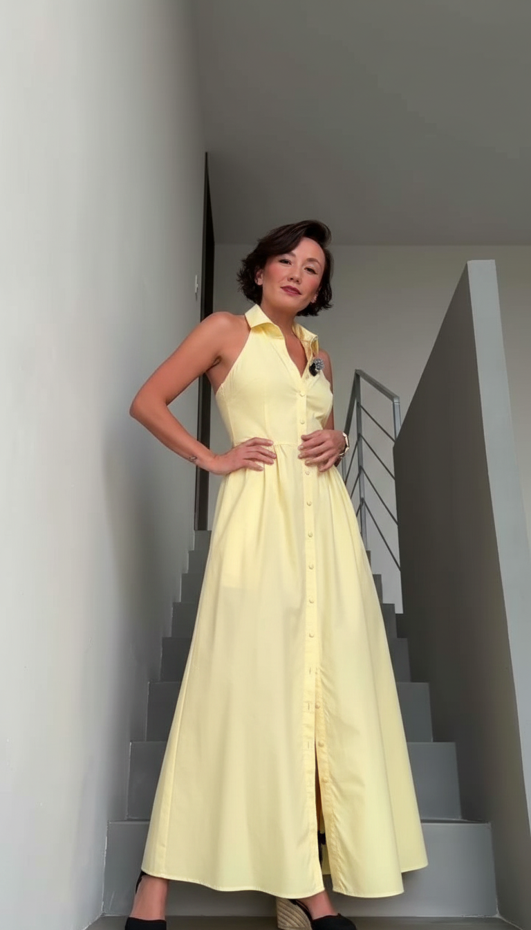 Yellow Button-Down Front Maxi Dress product image 2
