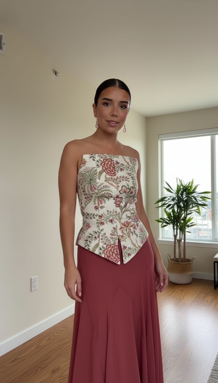 Floral Structured Peplum Hem Skirt Set product image 2