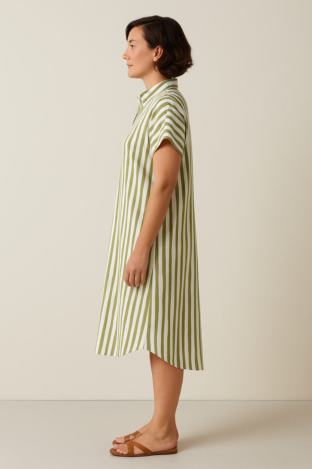 Green Striped Button Placket Dress product image 2