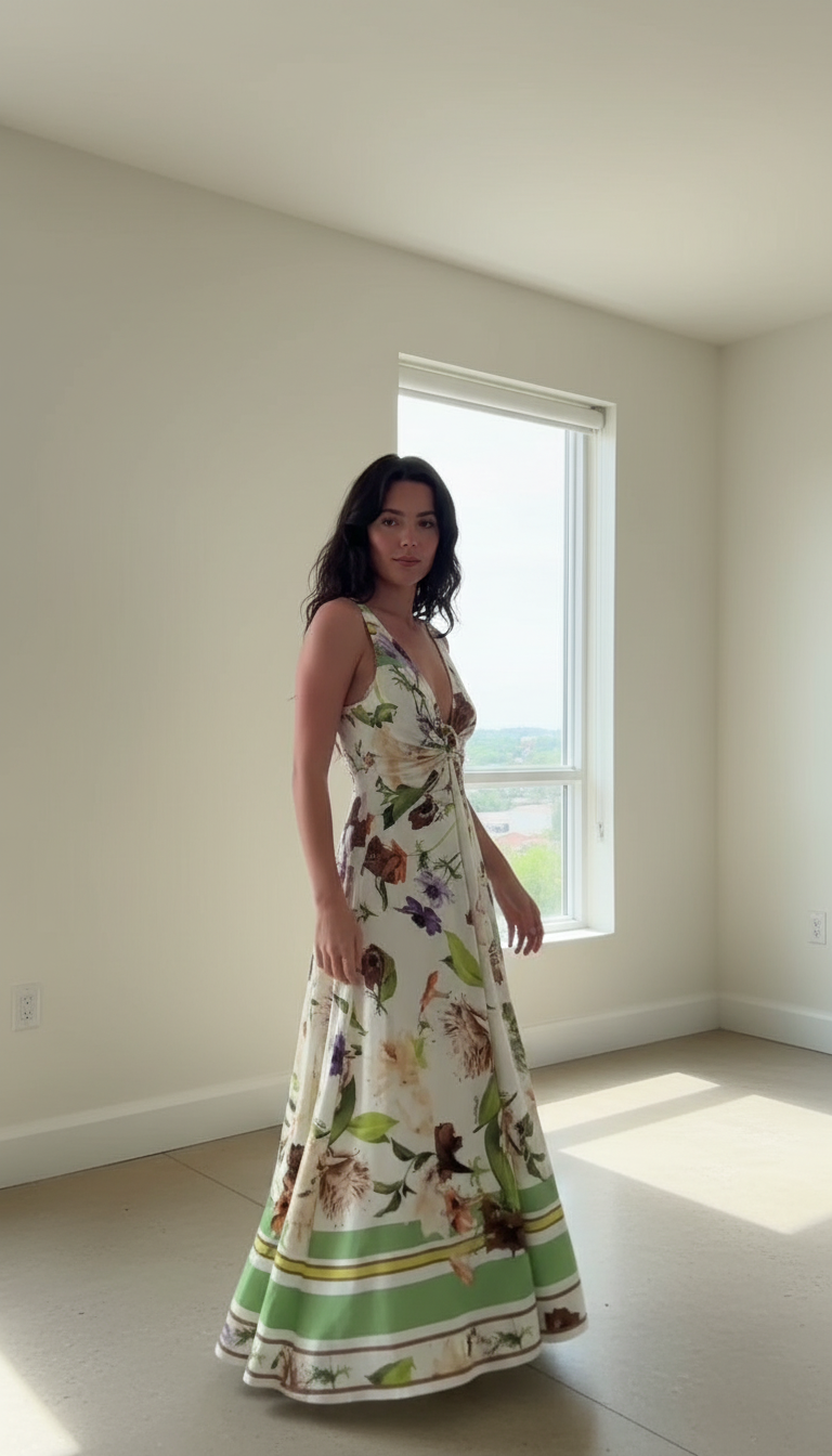 White Floral V-Neck Twist Front Maxi Dress product image 2