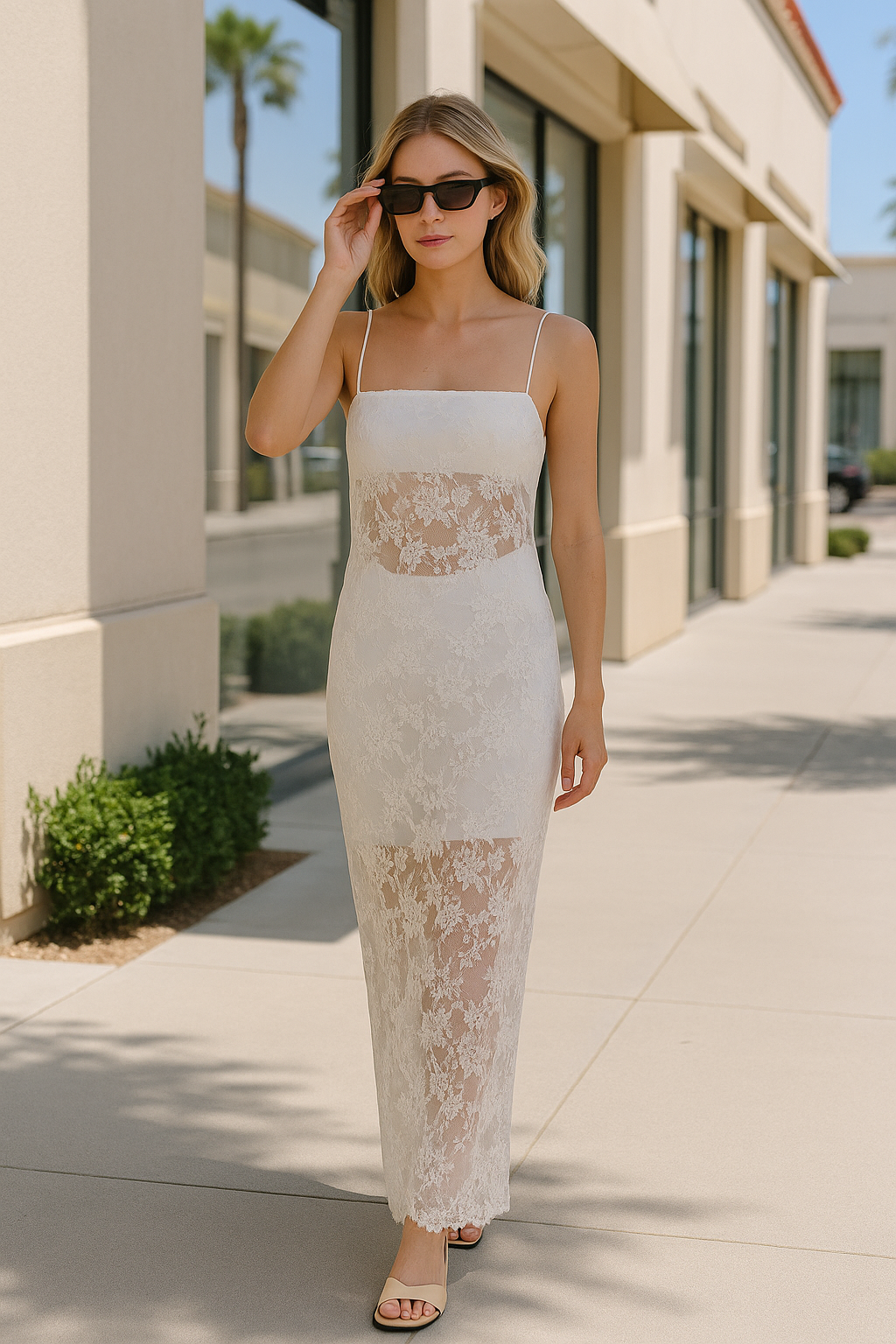 White Floral Lace Sheer Maxi Dress product image 2