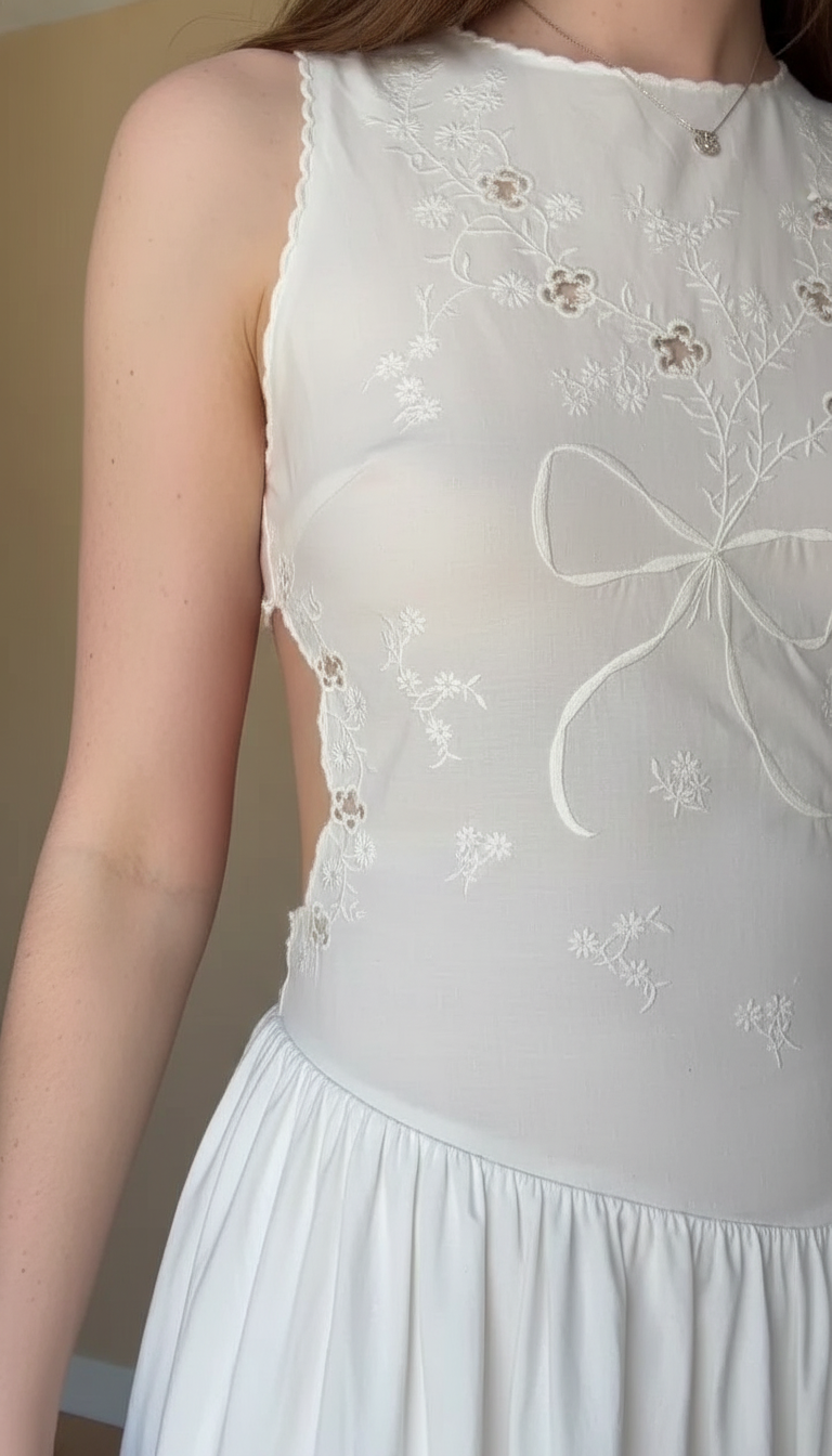 White Embroidered Print Embroidered Cutout Sides Maxi Dress product image 2