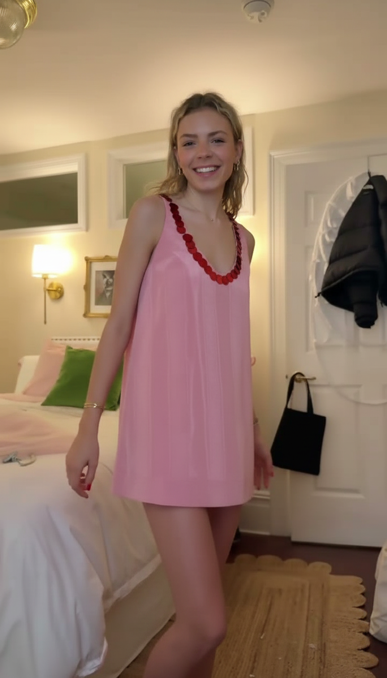 Pink Satin Decorative Neckline Mini Dress product image 2