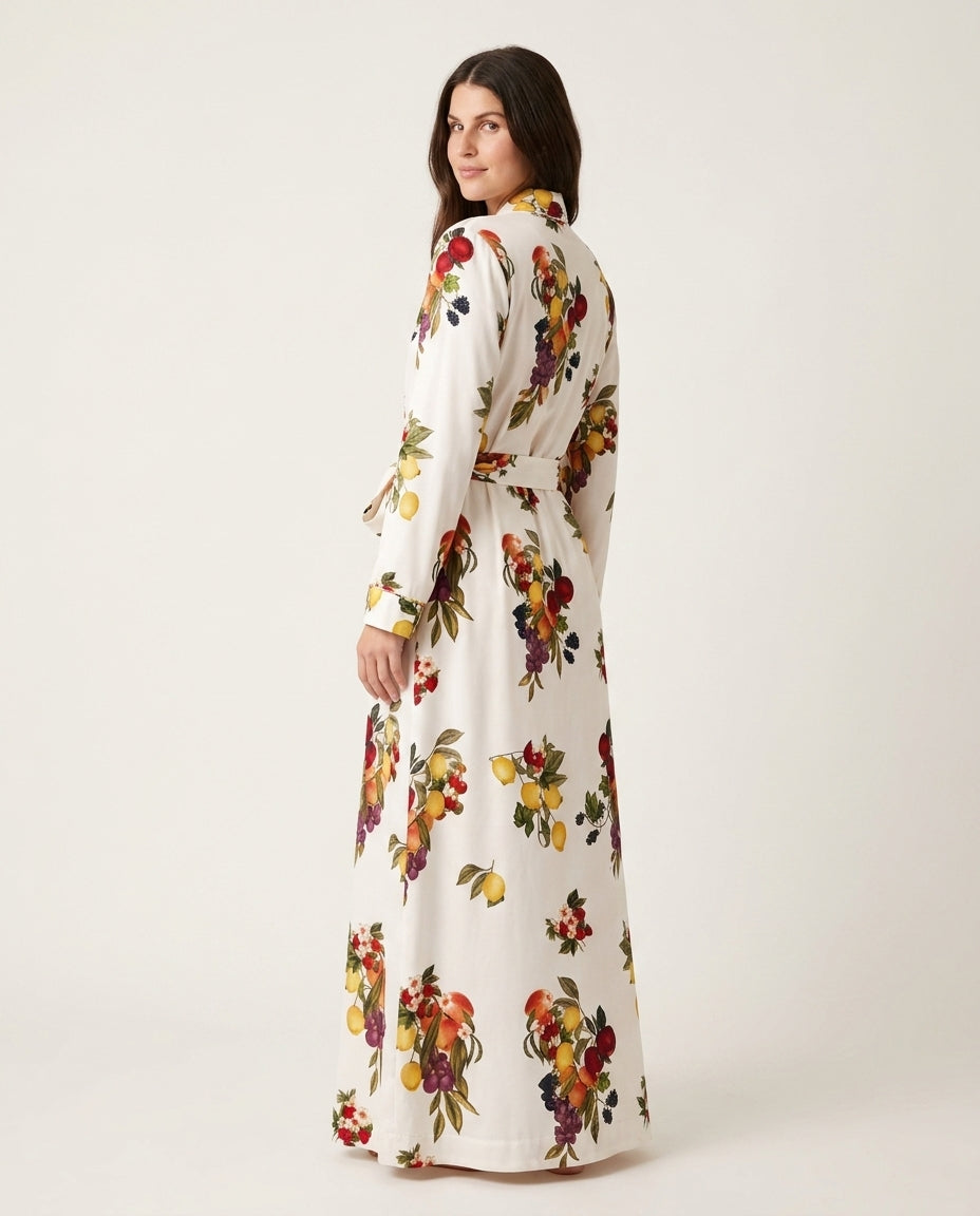 Ivory Aura Resort Printed Jacket Ivory Jacket with Asymmetric silhouette and Satin texture, side or back garment view for Resort Wear, a London dinner reservation, Euro Chic Premium by Massicos