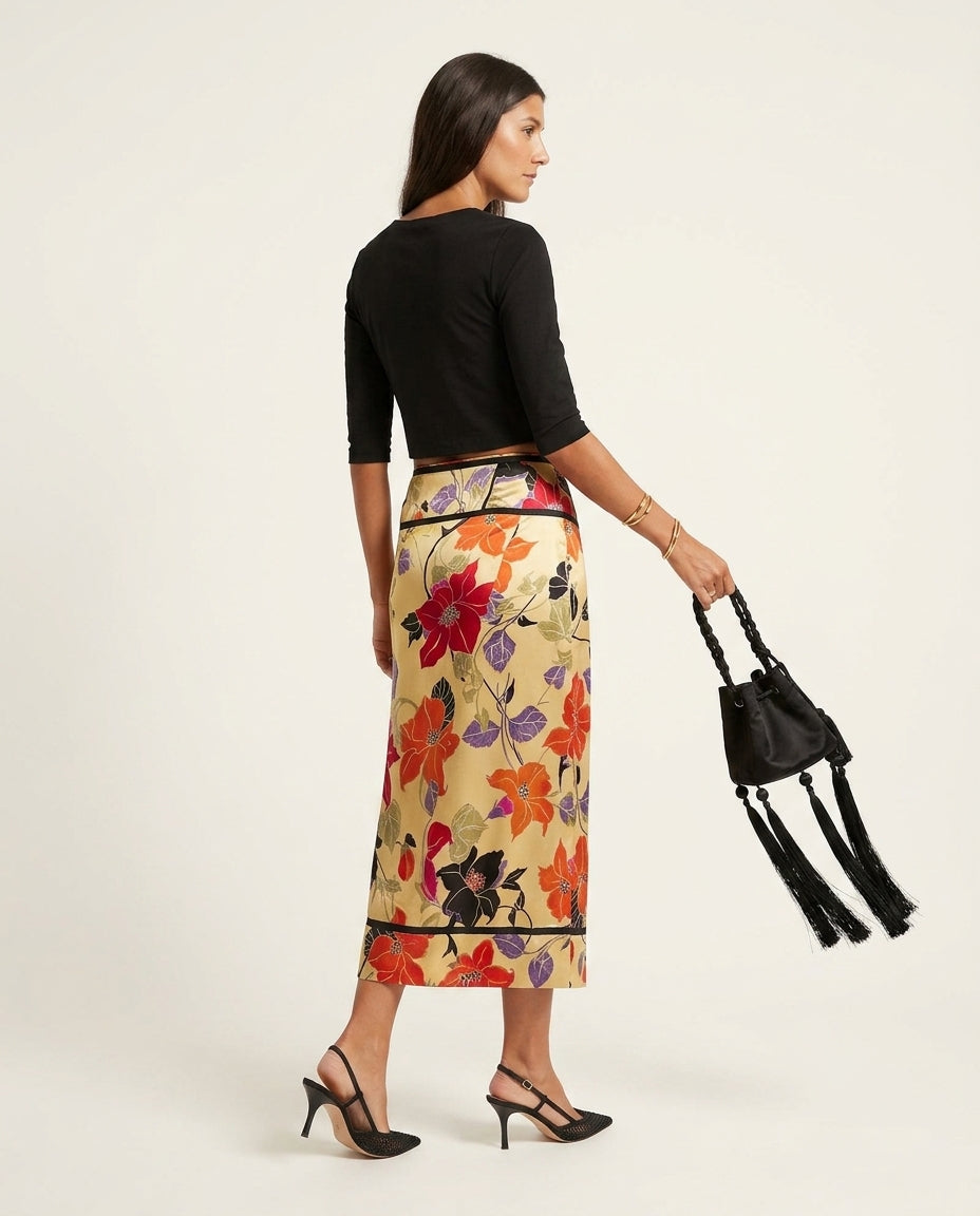 Black Whisper Summer Floral Two-Piece Set Black Two-Piece Set with Asymmetric silhouette and Textured texture, side or back garment view for Beach Dinner, Coffee in Marais, Euro Chic Premium by Massicos
