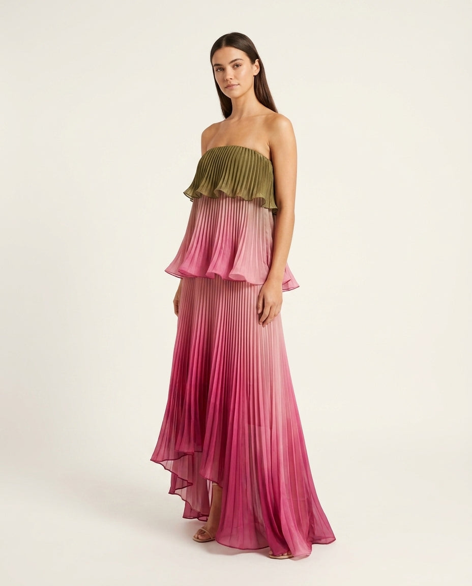 Pink Solace Summer Pleated Maxi Dress Pink Maxi Dress with Relaxed Fit silhouette and Textured texture, side or back garment view for Garden Party, a polished coastal brunch, US East / Hamptons Elite by Massicos