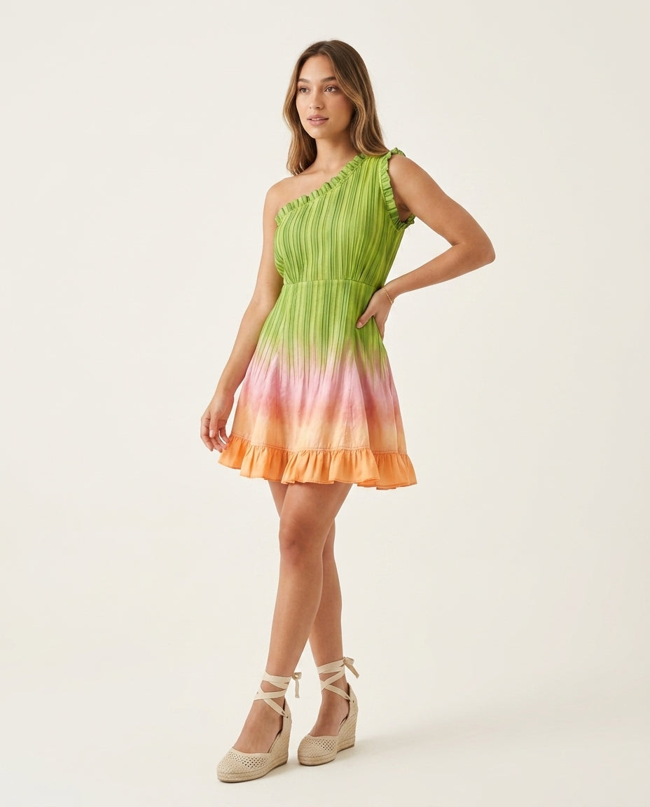 Sage Lustre Resort Ruffled Romper Sage Romper with Relaxed Fit silhouette and Textured texture, side or back garment view for Resort Wear, Weekend in The Hamptons, US East / Hamptons Elite by Massicos