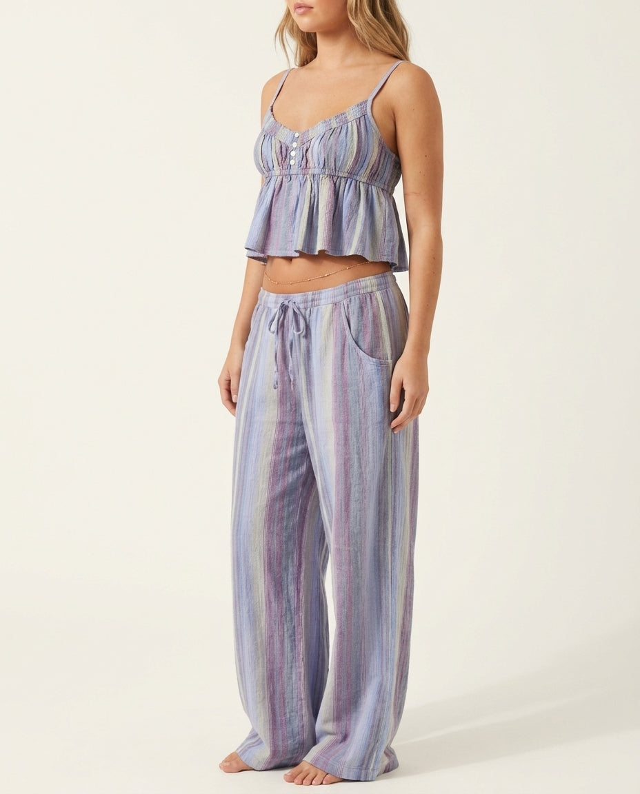 Lilac Bloom Resort Striped Two-Piece Set Lilac Two-Piece Set with Cropped silhouette and Textured texture, side or back garment view for Resort Wear, Evening in Amalfi, Euro Chic Premium by Massicos
