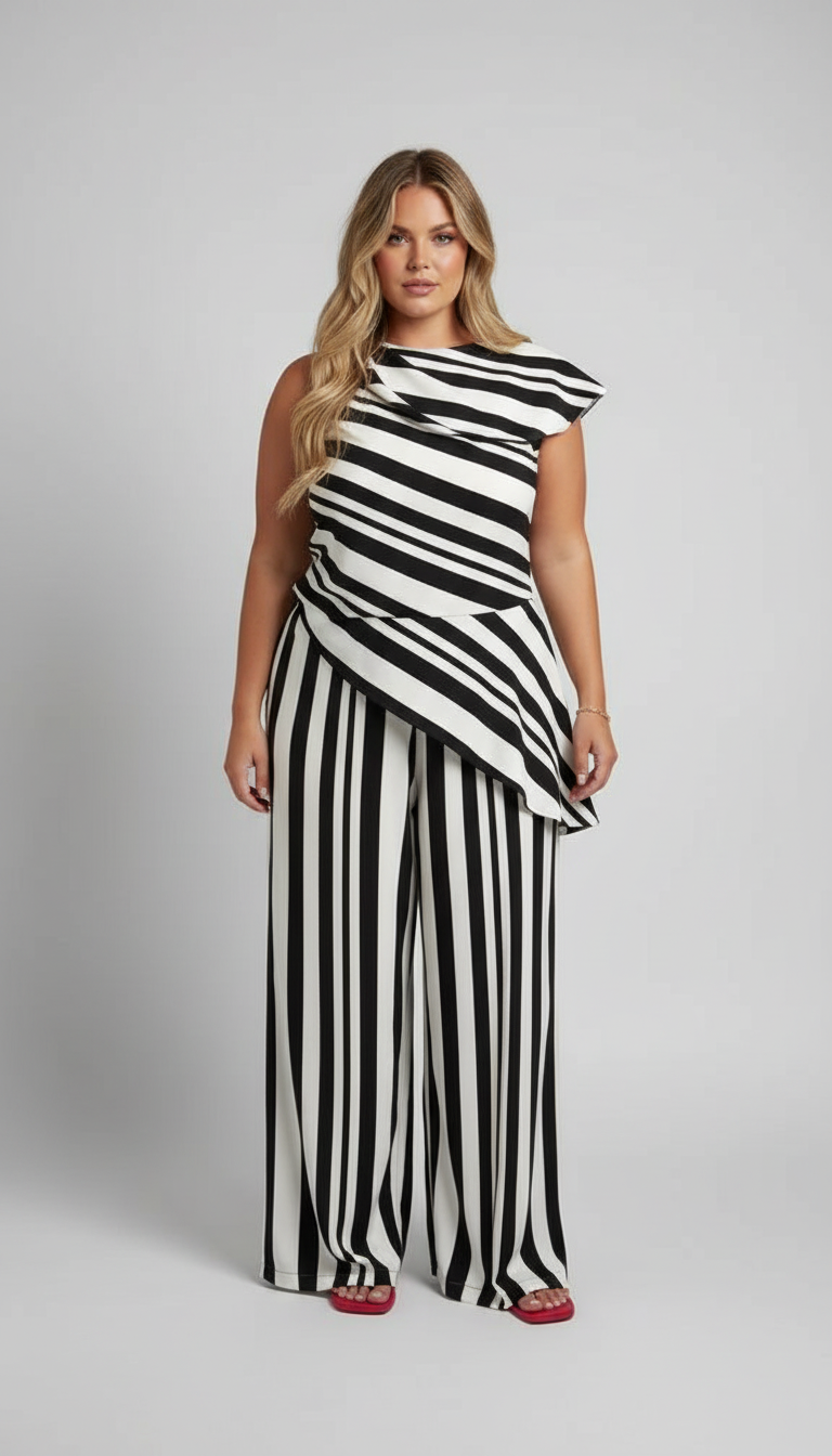 Black Striped Wide-Leg Asymmetrical Drape Wide-Leg Jumpsuit product image 3