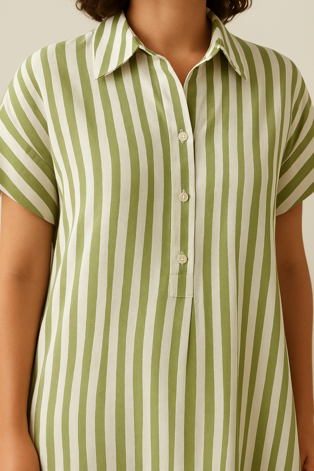 Green Striped Button Placket Dress product image 3