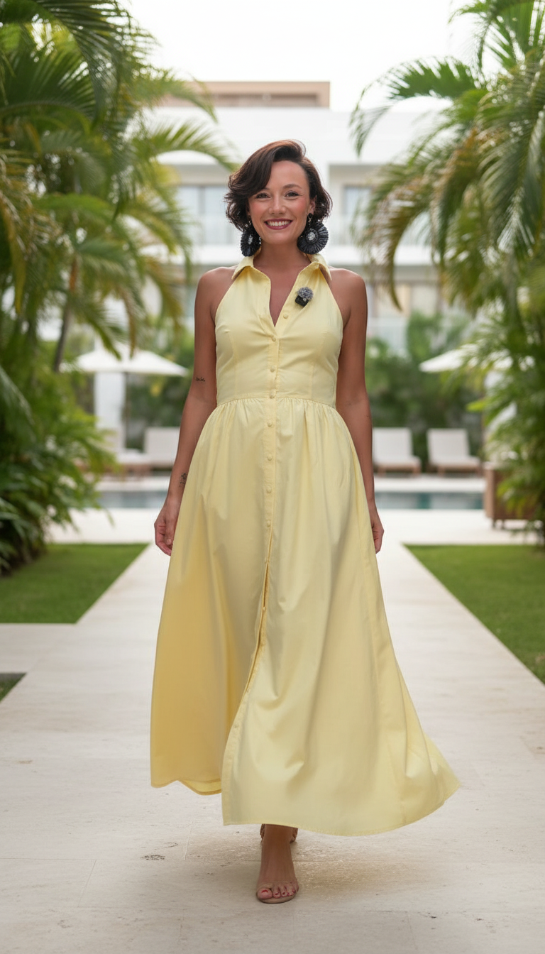 Yellow Button-Down Front Maxi Dress product image 3