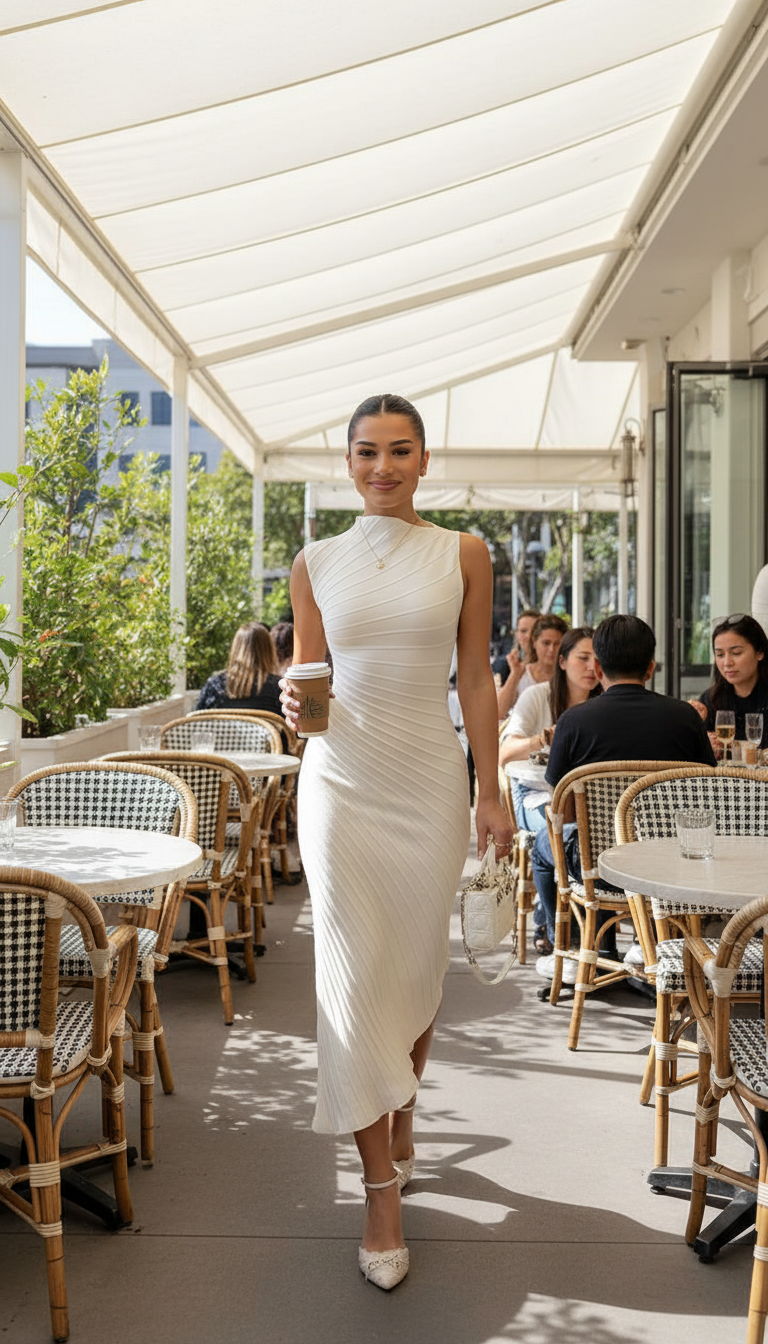 White Ribbed Texture Midi Dress product image 3