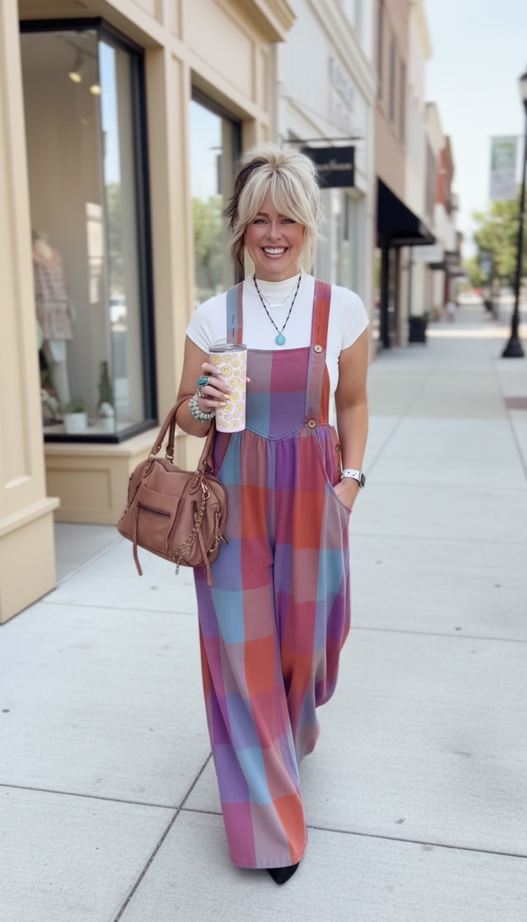Checkered Print Wide-Leg Pockets Straps Wide-Leg Jumpsuit product image 3