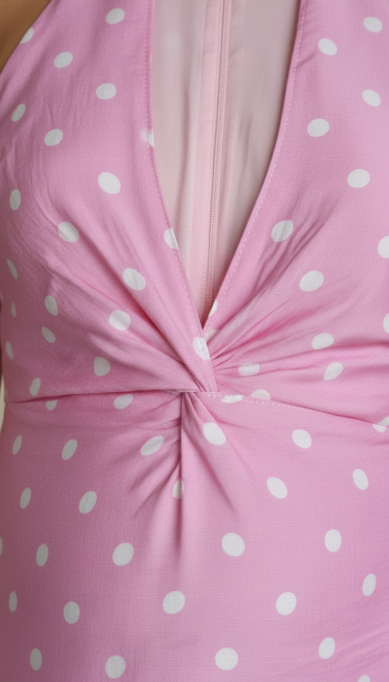 Pink Polka Dot Print Halter Twist Front Maxi Dress product image 3