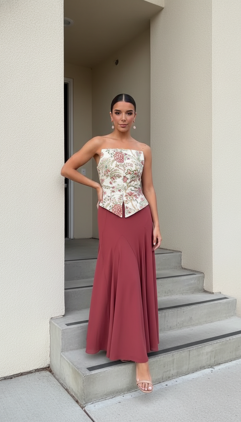 Floral Structured Peplum Hem Skirt Set product image 3