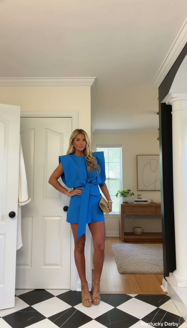 Blue Belted Belted Waist Shoulder Pads Romper product image 4