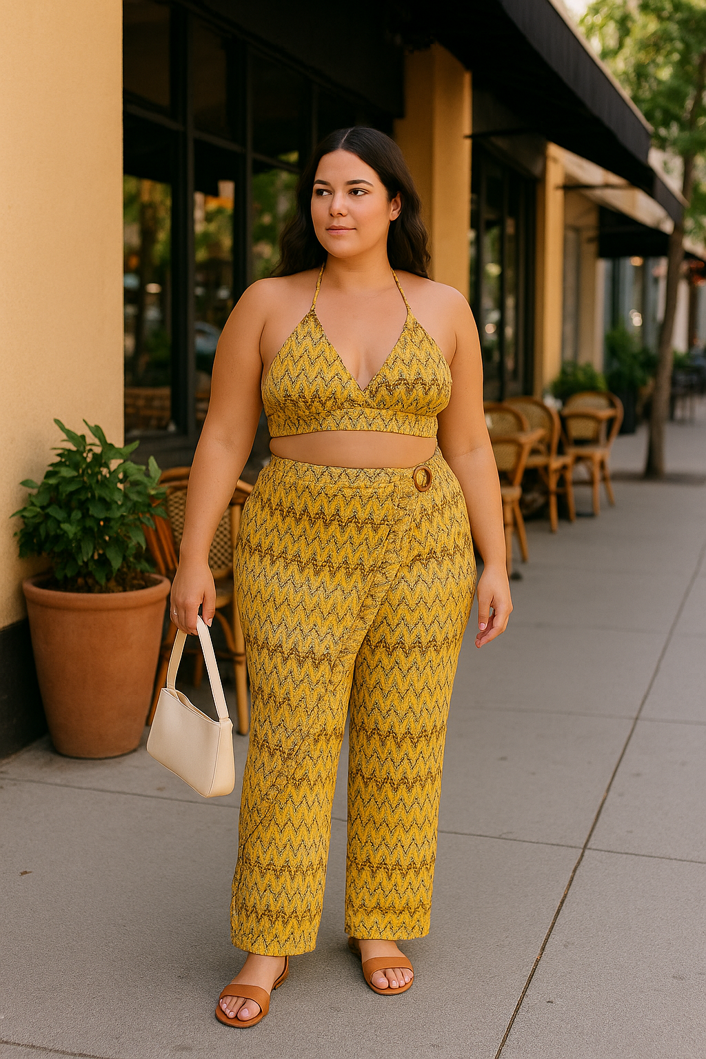 Yellow Geometric Print Halter Wrap Pant Set product image 4