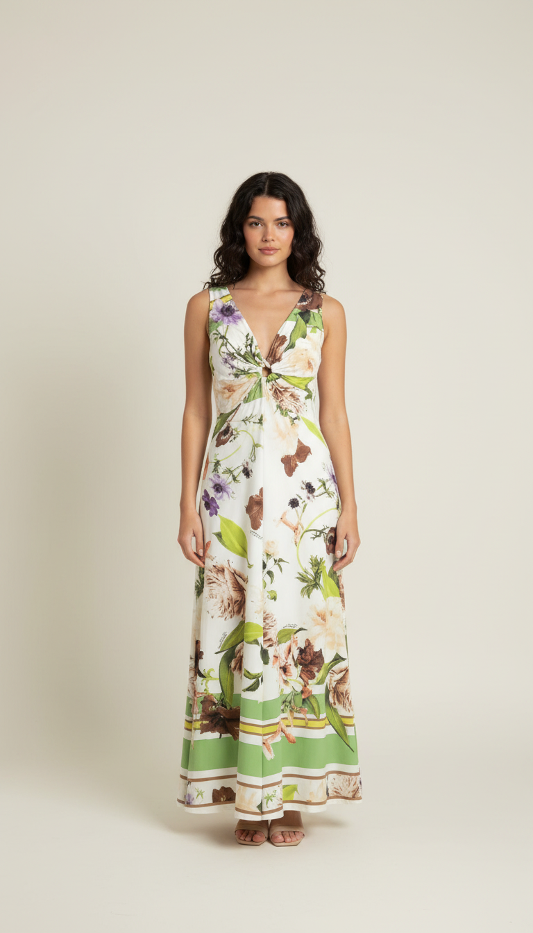 White Floral V-Neck Twist Front Maxi Dress product image 4