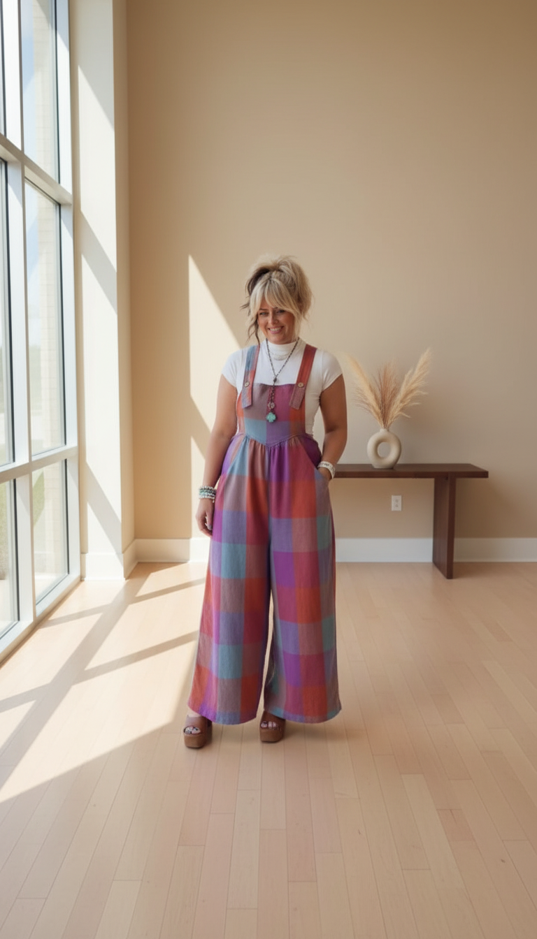 Checkered Print Wide-Leg Pockets Straps Wide-Leg Jumpsuit product image 4