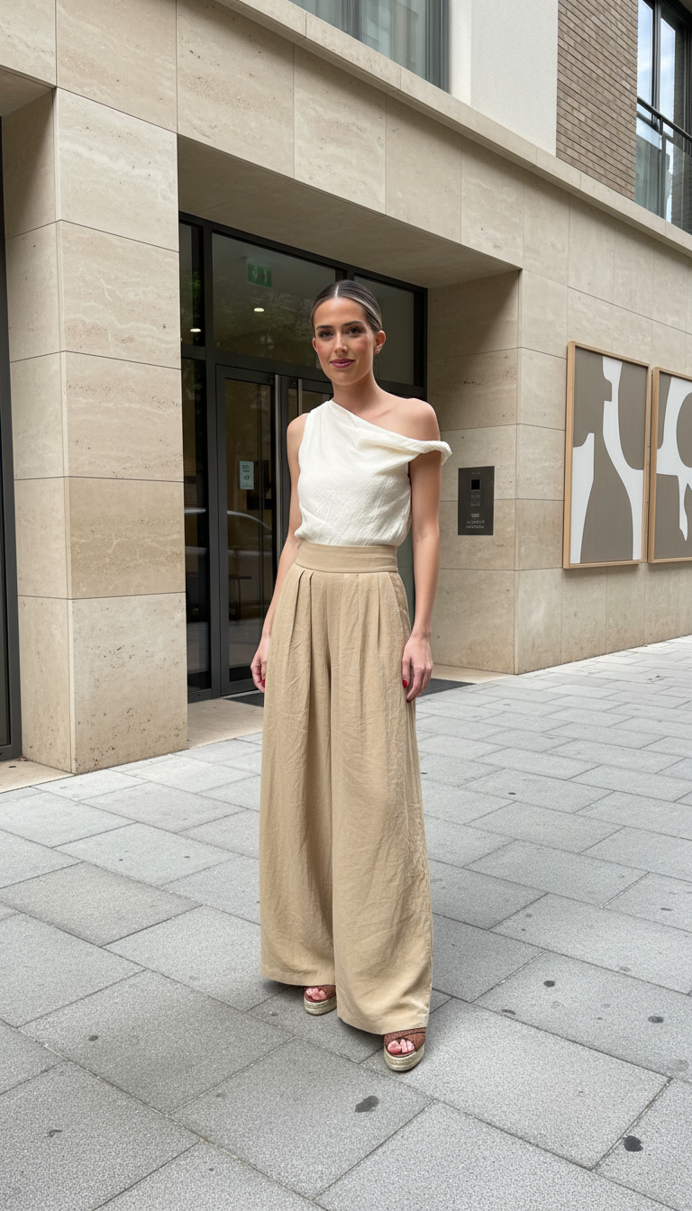 Beige Pleated Wide-Leg Pleats Pant Set product image 4
