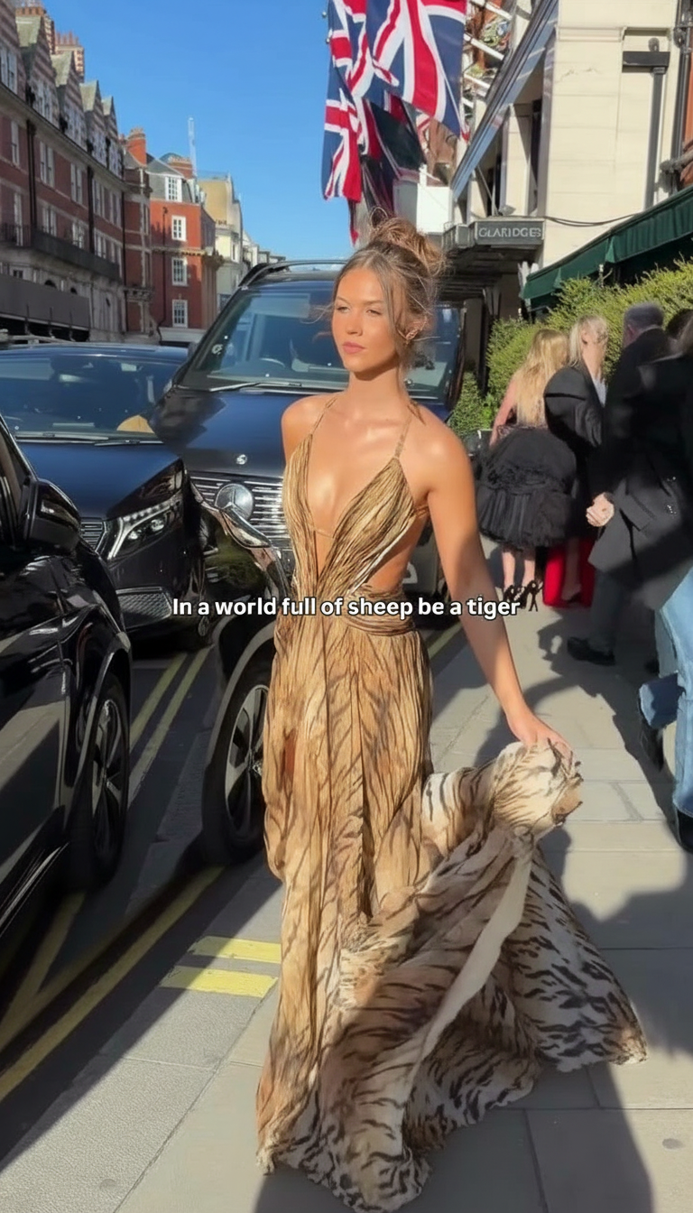 Brown Animal Print Backless Open-Back Maxi Dress product image 4