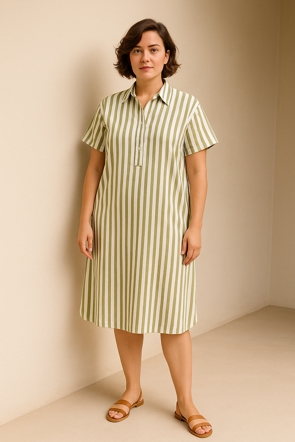 Green Striped Button Placket Dress product image 4