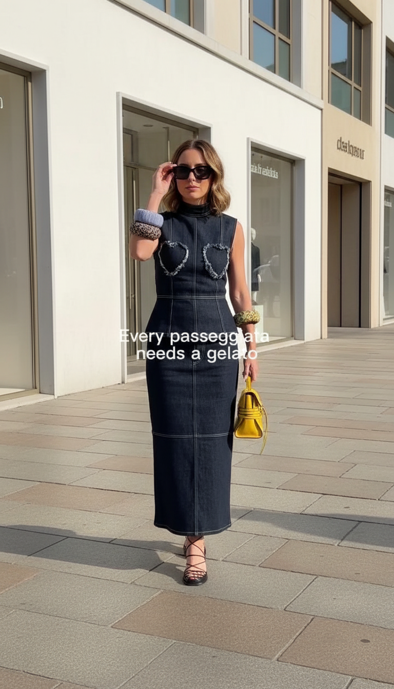 Dark Blue Contrast Stitching Heart Motifs Maxi Dress product image 4