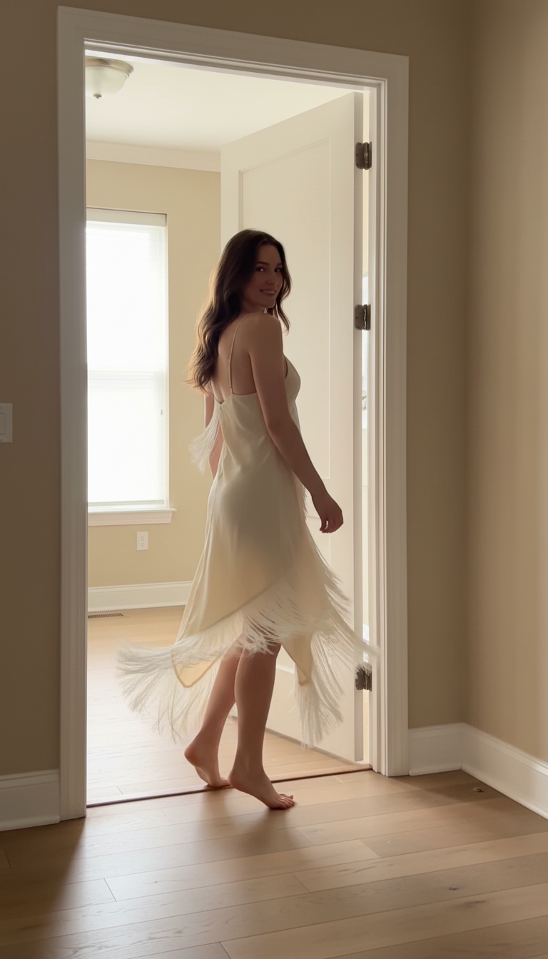 Cream V-Neck Satin Silk Mini Dress product image 4