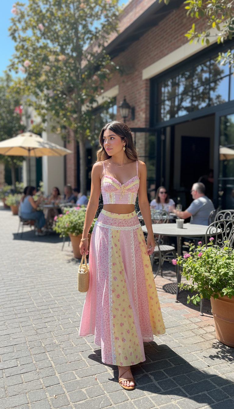 Pink Floral V-Neck Lace Skirt Set product image 4