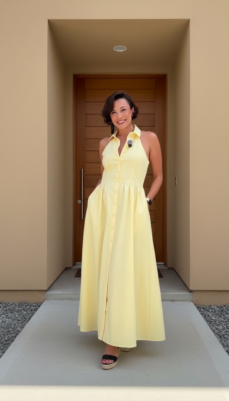 Yellow Button-Down Front Maxi Dress product image 4