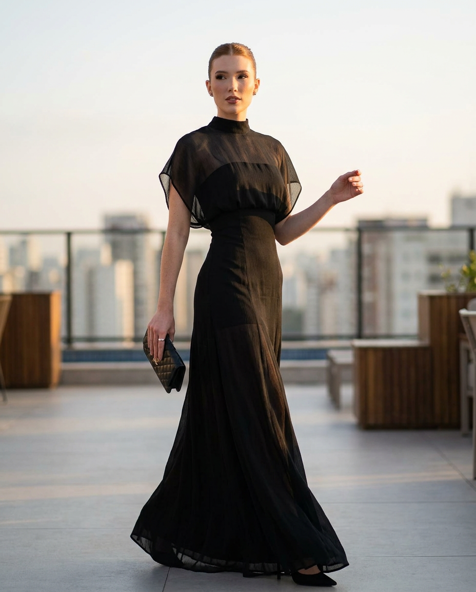 Black Charm Evening Lace Maxi Dress Black Maxi Dress with Asymmetric silhouette and Textured texture, outdoor styling image for Date Night, a Palm Springs weekend, US Coastal Glam by Massicos