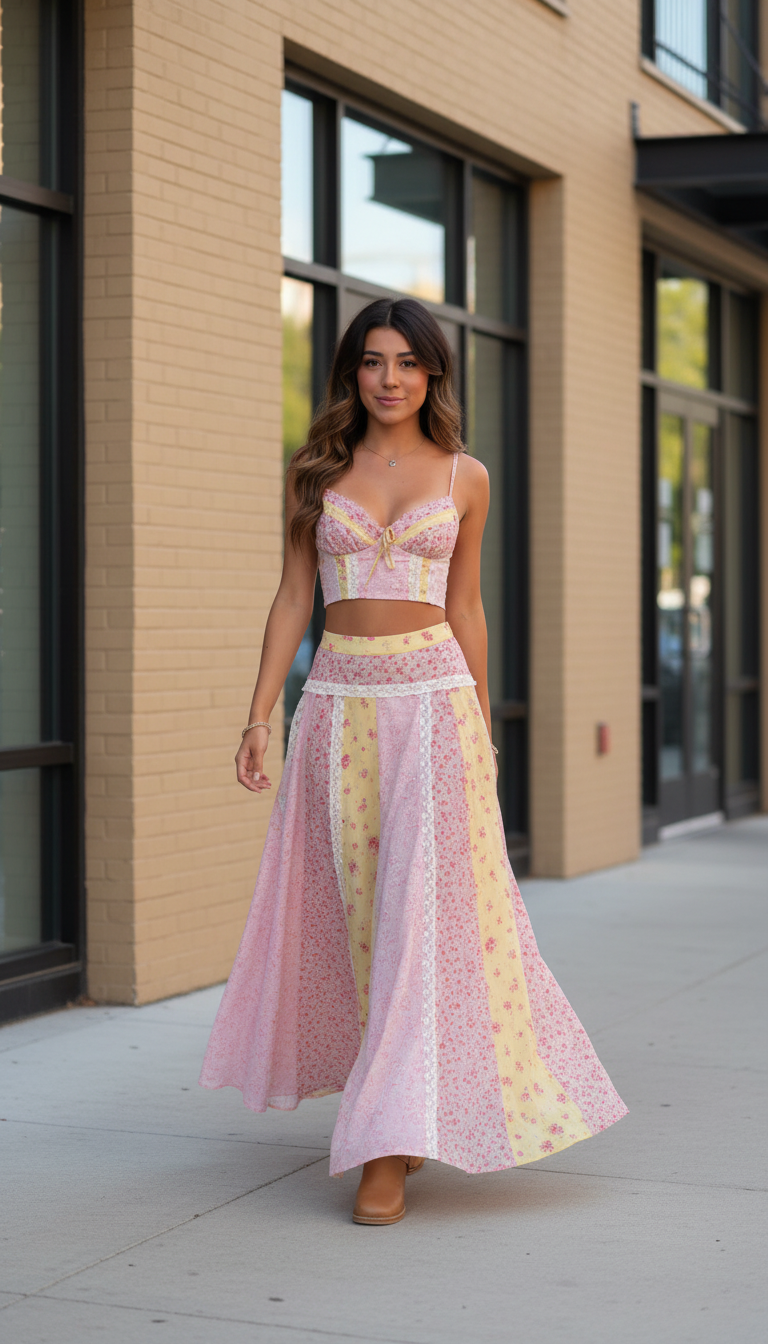Pink Floral V-Neck Lace Skirt Set product image 5