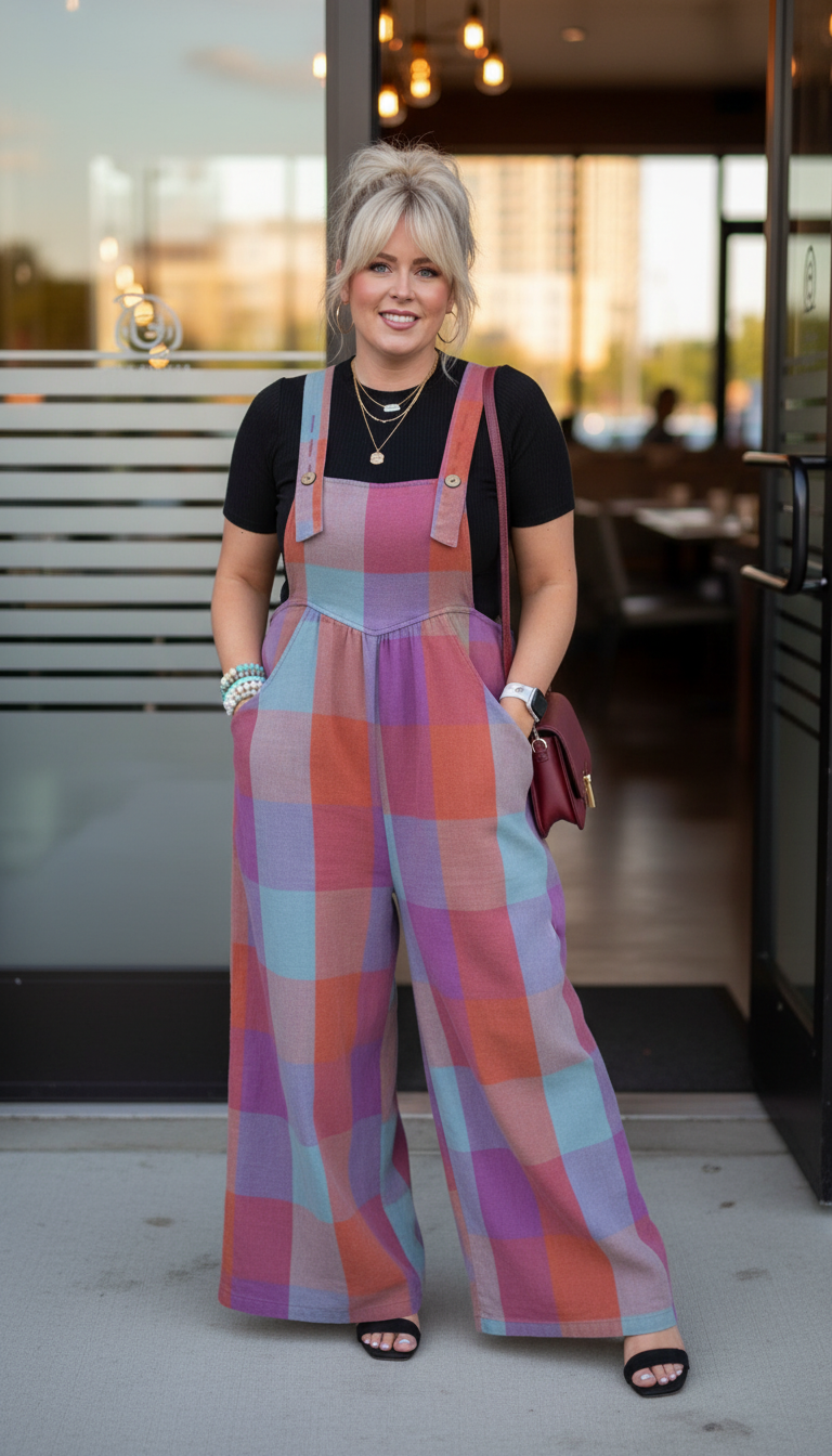 Checkered Print Wide-Leg Pockets Straps Wide-Leg Jumpsuit product image 5