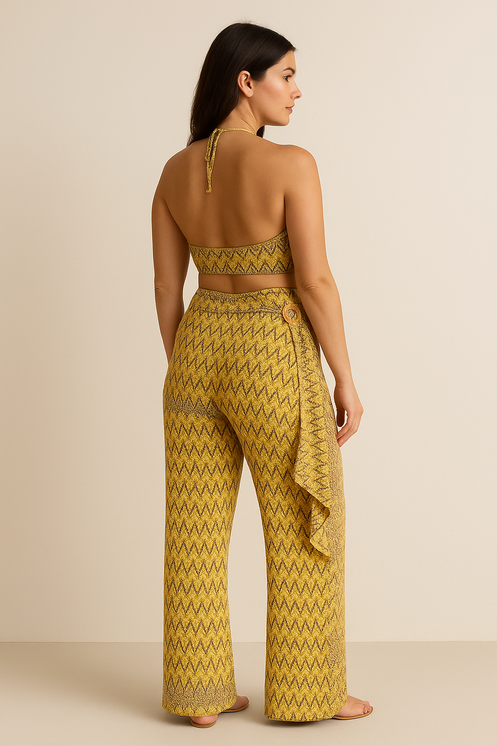 Yellow Geometric Print Halter Wrap Pant Set product image 5