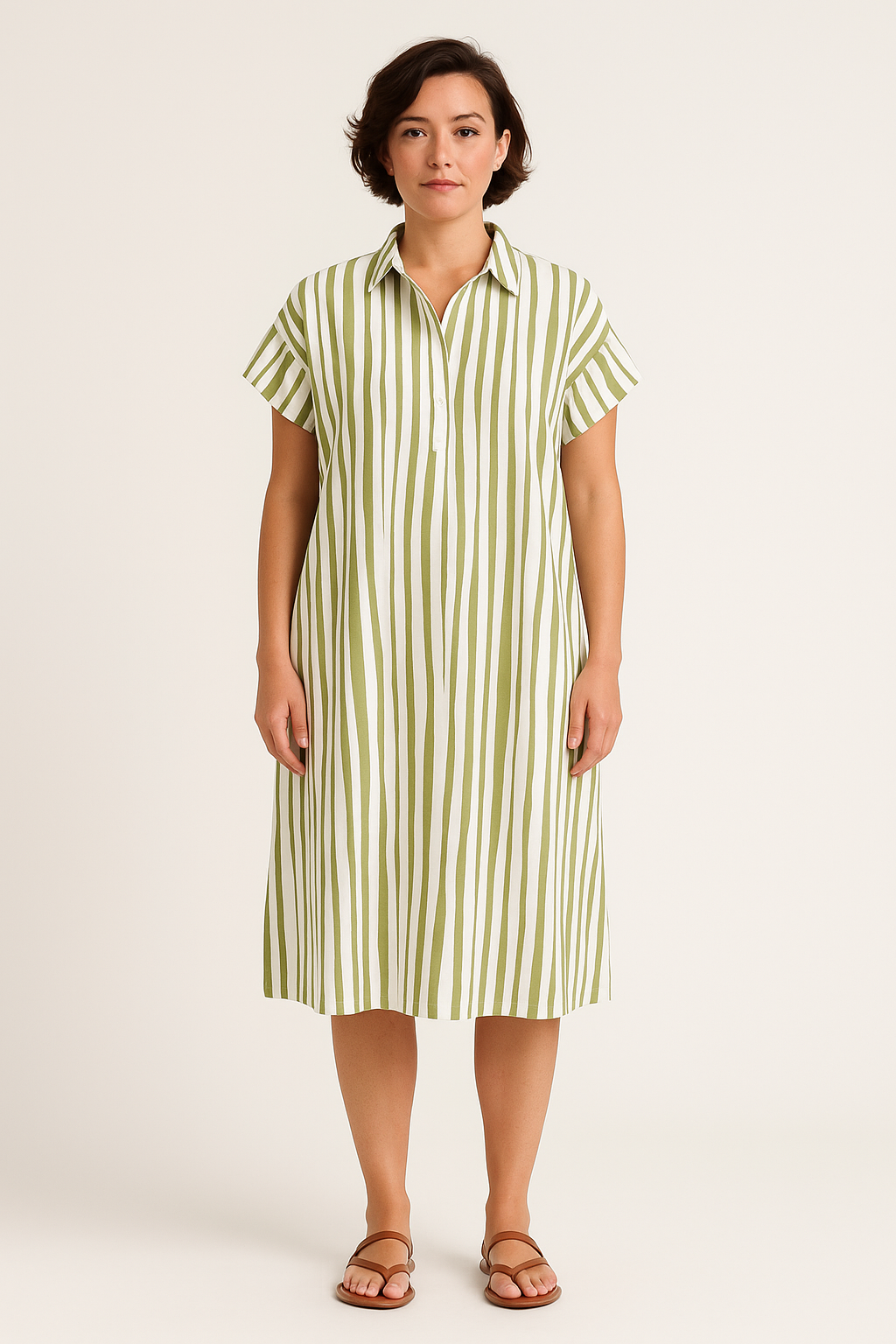 Green Striped Button Placket Dress product image 5