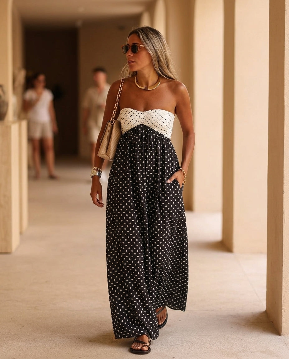 Black Velvet Resort Printed Maxi Dress Black Maxi Dress with Asymmetric silhouette and Textured texture, editorial ecommerce scene for Resort Wear, Evening in Amalfi, Euro Chic Premium by Massicos