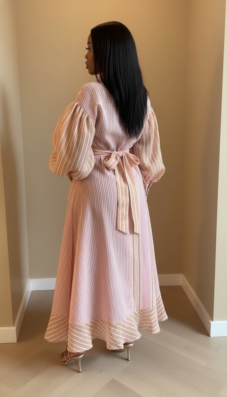 Pink Striped Tie Waist Button Front Midi Dress product image 6
