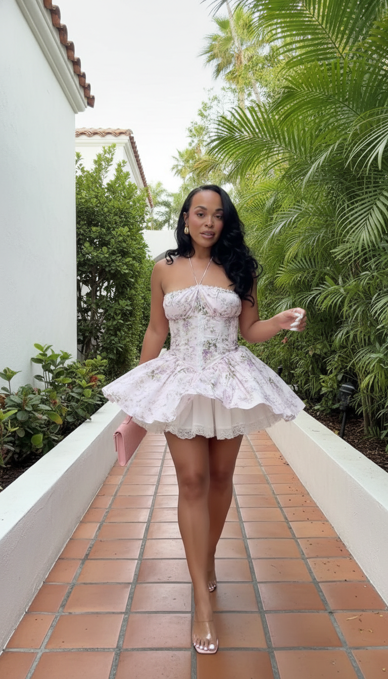 Pink Floral Lace Corset Mini Dress product image 6