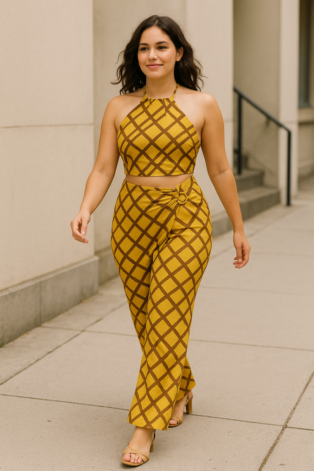 Yellow Geometric Print Halter Wrap Pant Set product image 6