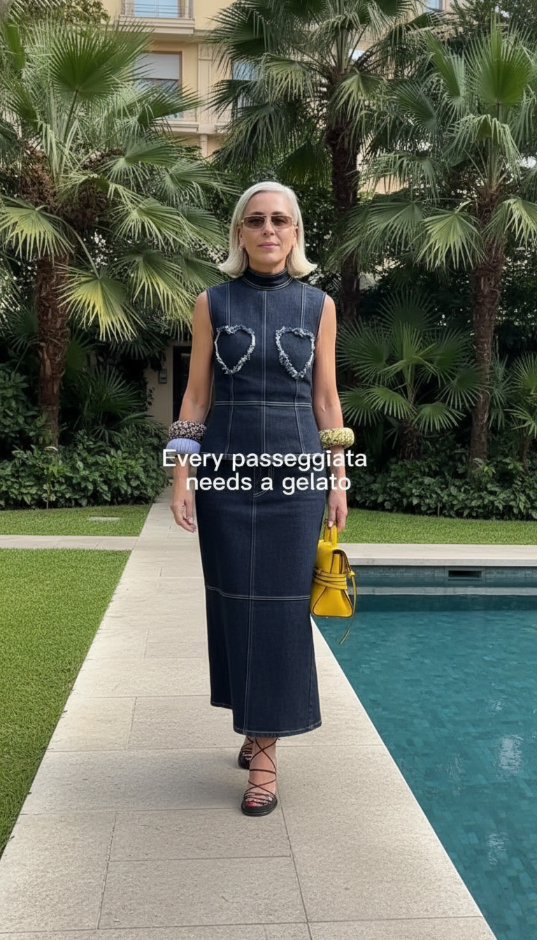Dark Blue Contrast Stitching Heart Motifs Maxi Dress product image 6
